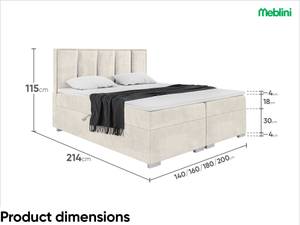 Boxspringbett Antonio Silver Ecru - 140 x 214 cm - H4