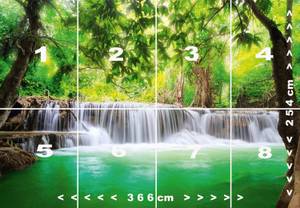 Fototapete Wasserfall 3D 366 x 254cm Grün - Papier - 366 x 254 x 366 cm