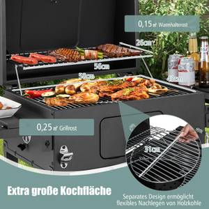 Holzkohlegrill mit Deckel Schwarz - Metall - 54 x 117 x 128 cm