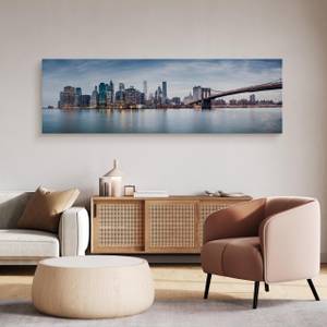 Panoramabild Architektur New York 3D Beige - Blau - Grau - Weiß - Textil - 145 x 45 x 45 cm