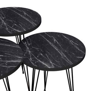 Set de 3 tables d'appoint Ry rondes Imitation marbre noir - 34 x 55 x 34 cm