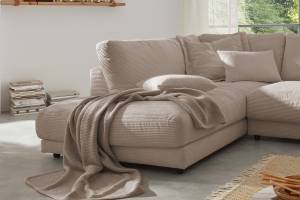 Sofa MADELINE Ecksofa Cord Taupe - Ecke davorstehend links