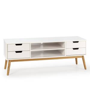 Meuble tv Baku 1 porte et 2 tiroir blanc Blanc - Bois massif - Bois/Imitation - 140 x 52 x 40 cm