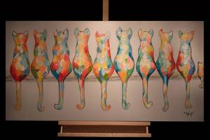 Bild handgemalt A Pride of Housecats Massivholz - Textil - 120 x 60 x 4 cm