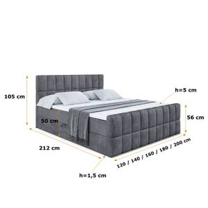 Boxspringbett MIAMI-Z Steingrau - Breite: 180 cm - H3