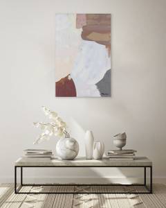 Tableau peint à la main Rosy Cloudy Sky Beige - Blanc - Bois massif - Textile - 60 x 90 x 4 cm