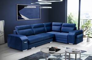 Ecksofa ALVA Blau - Ecke davorstehend links - Schlaffunktion davorstehend links