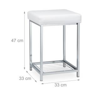 Tabouret rembourré avec rangement blanc Argenté - Blanc - Métal - Matière plastique - 33 x 47 x 33 cm