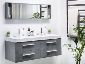 Ensemble pour salle de bain MALAGA Gris - Argenté - Blanc - Bois manufacturé - 140 x 48 x 47 cm