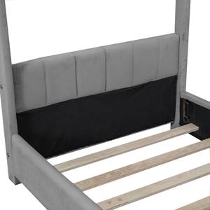 Hausbett Samt Leon Grau - Massivholz - 99 x 190 x 211 cm