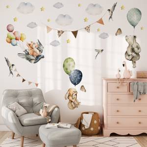 Autocollant Ballons Nuages Animaux Beige - Bleu - Vert - Papier - 120 x 60 x 60 cm