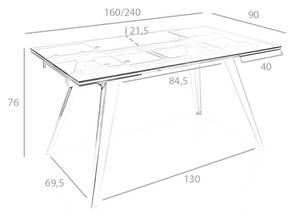 Table manger extensible en verre trempé Métal - 160 x 76 x 90 cm