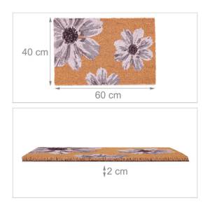 Paillasson coco avec fleurs Marron - Gris - Blanc - Fibres naturelles - Matière plastique - 60 x 2 x 40 cm