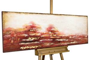 Tableau peint à la main Pic de chaleur Rouge - Bois massif - Textile - 150 x 50 x 4 cm