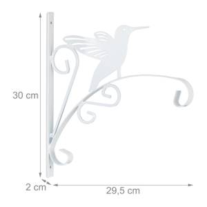 Blumenampelhalterung mit Vogelmotiv Weiß - Metall - 30 x 30 x 2 cm