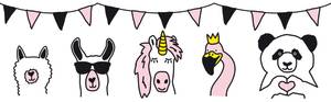 Bordüre Selbstklebend Tiere Party Schwarz - Pink - Weiß - Kunststoff - 53 x 1005 x 1 cm