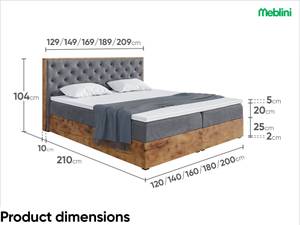 Boxspringbett Lofty 3 Dunkelgrau - Breite: 169 cm - H4