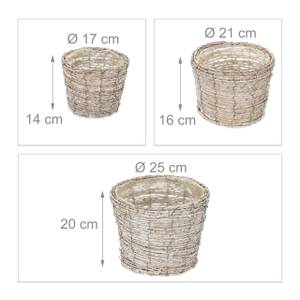 Runder Blumentopf im 3er Set Braun - Weiß - Metall - Kunststoff - Rattan - 25 x 20 x 25 cm