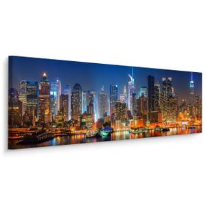 Image Architecture Panorama Ville 3D Noir - Bleu - Orange - Textile - 145 x 45 x 45 cm