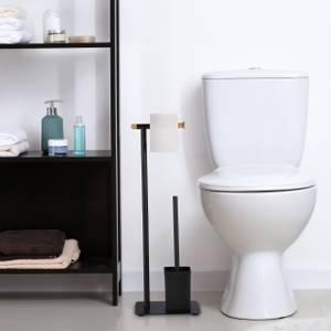 Serviteur WC bambou & acier inoxydable Noir - Marron - Bambou - Métal - 22 x 65 x 18 cm