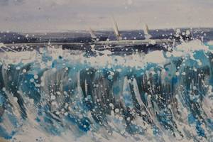 Acrylbild handgemalt Breaking Waves Blau - Massivholz - Textil - 120 x 80 x 4 cm