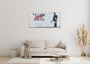 Tableau peint Banksy's Optimist Noir - Rouge - Blanc - Bois massif - Textile - 120 x 60 x 4 cm