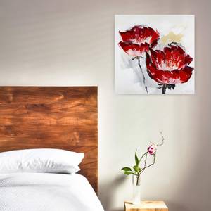 Tableau Le parfum de fleurs luxuriantes Rouge - Bois massif - Textile - 80 x 80 x 4 cm