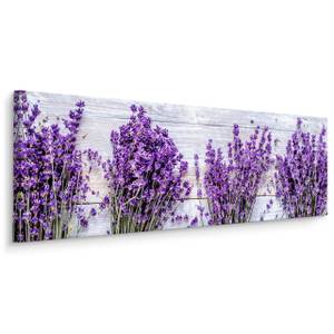 Tableau Sur Toile Lavande Fleurs Bois 3D Gris - Vert - Mauve - Textile - 145 x 45 x 45 cm