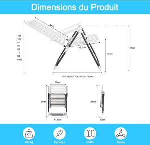 Chaises de jardin NP10924WH-2 Blanc - Matière plastique - 12 x 94 x 62 cm