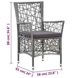 Ess-Set (9-teilig) 3001564-1 Grau - Kunststoff - Polyrattan - 90 x 75 x 190 cm