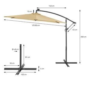 Ampelschirm mit Kurbel und Ständer Braun - Grau - Metall - Textil - 100 x 81 x 100 cm