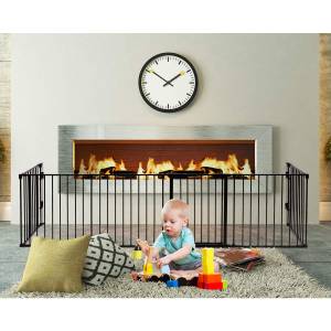 Baby Kaminschutzgitter klappbar Schwarz - Metall - 60 x 74 x 122 cm