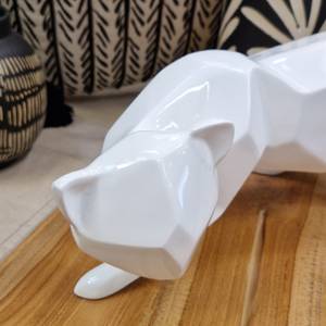 Statue chat cubique L43 cm - WHITE CAT Blanc - Porcelaine - 43 x 29 x 13 cm