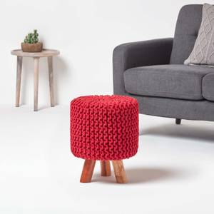 Gestrickter Fußhocker, 42 cm hoch Rot