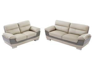 Ensemble canapé FRANCESCA Lot de 2 Gris - Cuir véritable - 85 x 86 x 210 cm