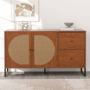 Sideboard Natur Ⅱ Braun - Holzwerkstoff - Metall - Polyrattan - 40 x 75 x 130 cm