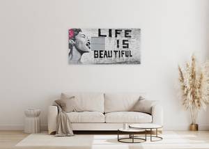 Bild handgemalt Banksy's Icon of Jazz Pink - Massivholz - Textil - 120 x 60 x 4 cm