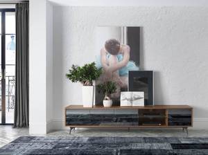Meuble TV en bois et verre miroir noir Noir - Marron - Bois/Imitation - En partie en bois massif - 240 x 50 x 45 cm