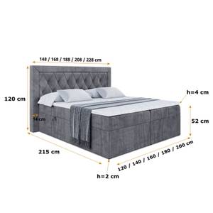 Boxspringbett NOEL Schiefergrau - Breite: 160 cm - H3