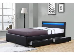 LED-Bett "Nico" mit 4 Schubladen - 140 × Schwarz