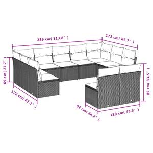 Gartensitzgruppe K326(11-tlg) Schwarz - Massivholz - 69 x 62 x 55 cm