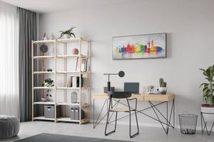 Tableau peint Hanover Skyline Silhouette Gris - Bois massif - Textile - 120 x 60 x 4 cm