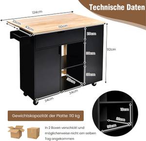 Küchenwagen mit ausziehbar Arbeitsfläche Schwarz - Holzwerkstoff - 76 x 92 x 124 cm