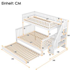Etagenbett mit Ausziehbett AtticSHEF Ⅳ Weiß - Holzwerkstoff - Massivholz - Holzart/Dekor - 240 x 160 x 242 cm
