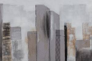 Tableau peint Between Skyscrapers Gris - Bois massif - Textile - 120 x 40 x 4 cm