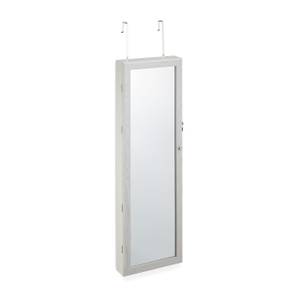 Schmuckschrank mit Spiegel Schwarz - Silber - Weiß - Holzwerkstoff - Glas - Textil - 37 x 120 x 12 cm