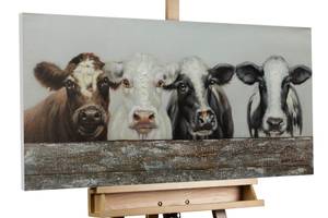 Bild handgemalt Tierische Freundschaft Schwarz - Weiß - Massivholz - Textil - 100 x 50 x 4 cm