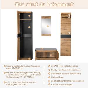 Garderoben-Set Natur (4er Set) Beige - Holzwerkstoff - Glas - Metall - Textil - 37 x 190 x 50 cm