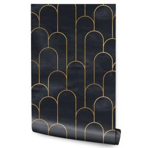 Tapete Geometrische Muster Art-Deco Beige - Schwarz - Braun - Grau - Papier - 53 x 1000 x 1000 cm