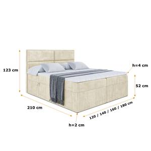 Boxspringbett GRATUN Beige - Breite: 180 cm - H4